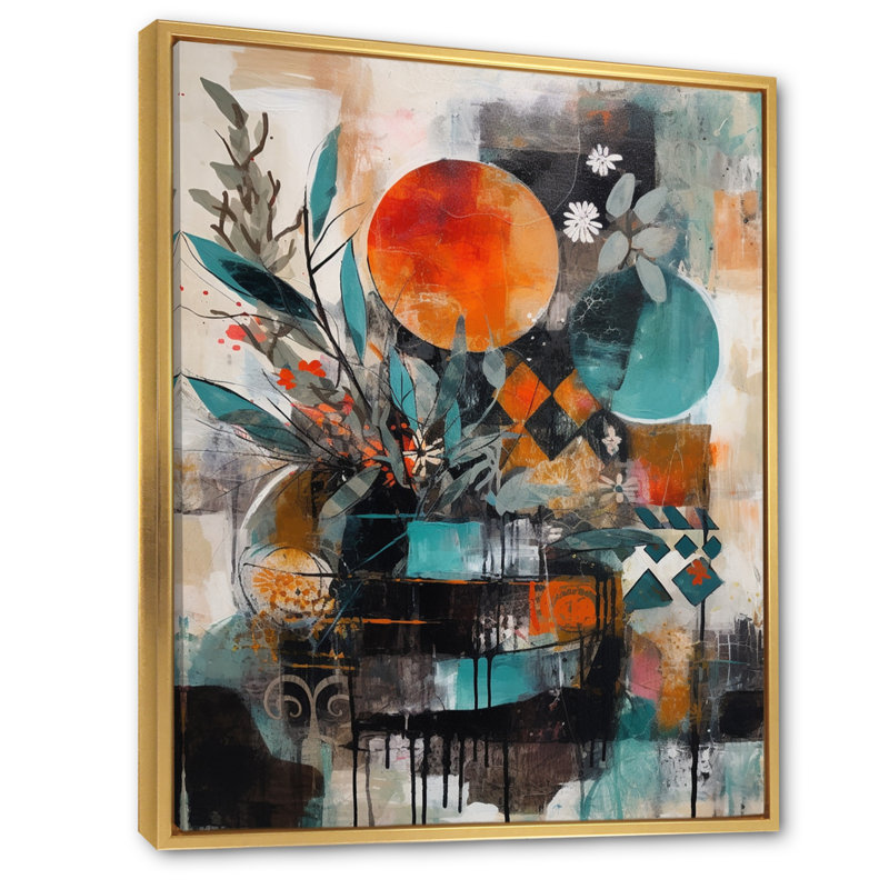 Libération artistique verte et orange de Luisarmando sur toile, H 40 po x l 30 po x P 1,5 po, Cadre flottant doré