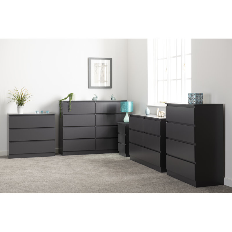 Braunstein 3 Drawer Bedside Table, Grey