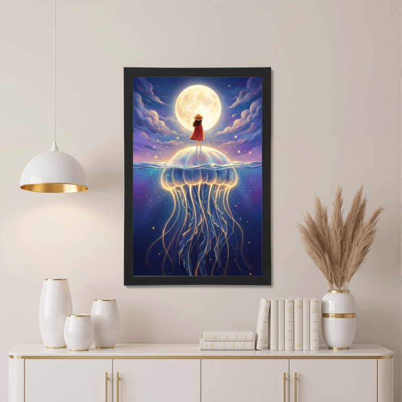 Méduse et clair de lune, impression sur toile tendue, reproduction d'art sur toile, ensemble de 1, H 24 po x l 16 po