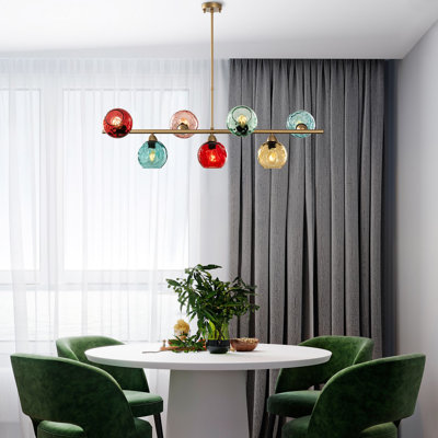 Elegant Multicolor & Gold Chandelier, Metal Body, 43.3 x 15.7 x 33.1 inches | 7 x E27 Sockets (Max 40W, Bulbs Not Included) | Stylish Lighting for Dining Room, Living Room, & Entryway, IP20 Rated