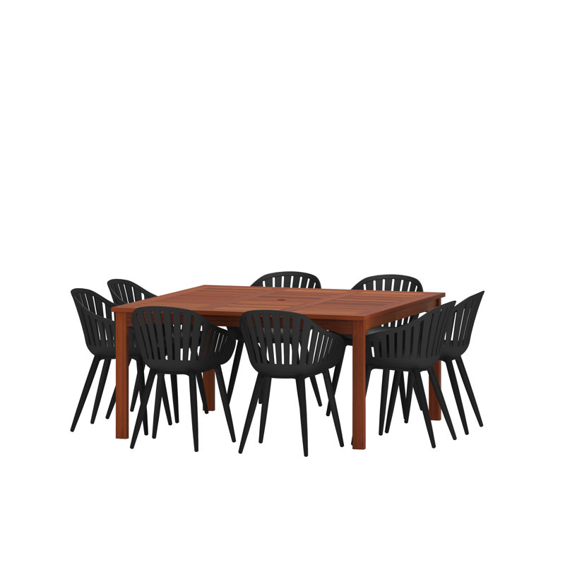 Anautica 8 - Person Patio Dining Set with Square Table, Black