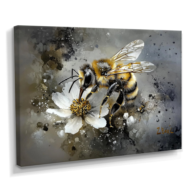 Abeille fleur délicate - abeille murale, art de salon, H 30 po x l 40 po, Toile tendue, Ne s’applique pas