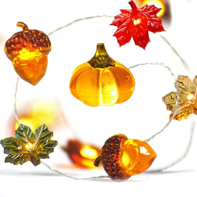 Décoration de l'Action de grâce, guirlande de feuilles de citrouille en érable 3D à piles avec télécommande 10 pi 30 lumières orange pour la maison, guirlande d'automne, récolte, fête d'Halloween, décor de Noël