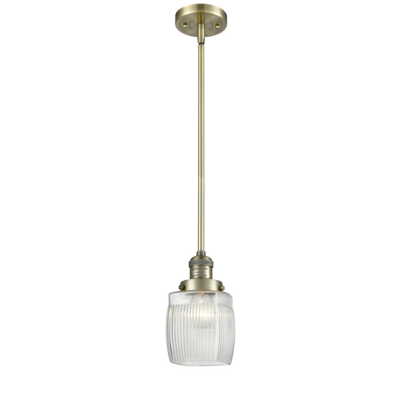 Luminaire suspendu cylindrique à 1 lumière Mireya, Laiton antique, Ampoule non incluse, Halophane transparent