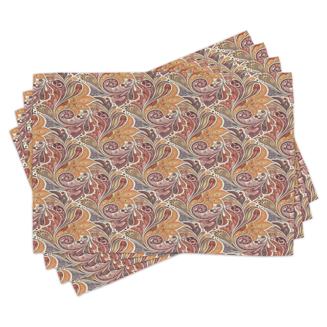 Platzdeckchen 4er-Set, Paisley-Blatt-Muster, Multicolor