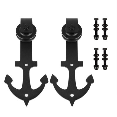 Black Steel Single Door Barn Door Hardware Kit Standard Single