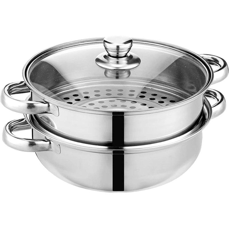 Casserole à vapeur pour la cuisson de la marmite à vapeur 11 pouces, 2 niveaux multi-usage en acier inoxydable 18/8 marmite de cuisson