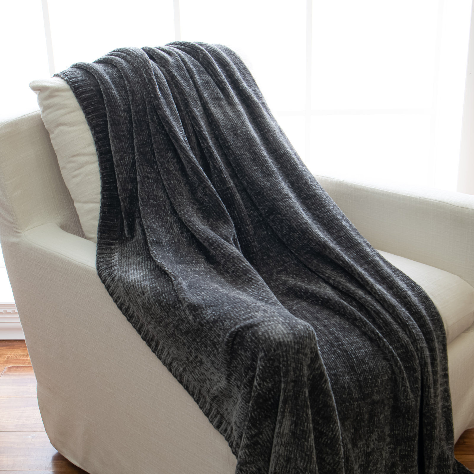 Caspian Knitted Blanket, Gray