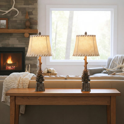 Lampe de table 33,5 "en résine avec abat-jour brun clair