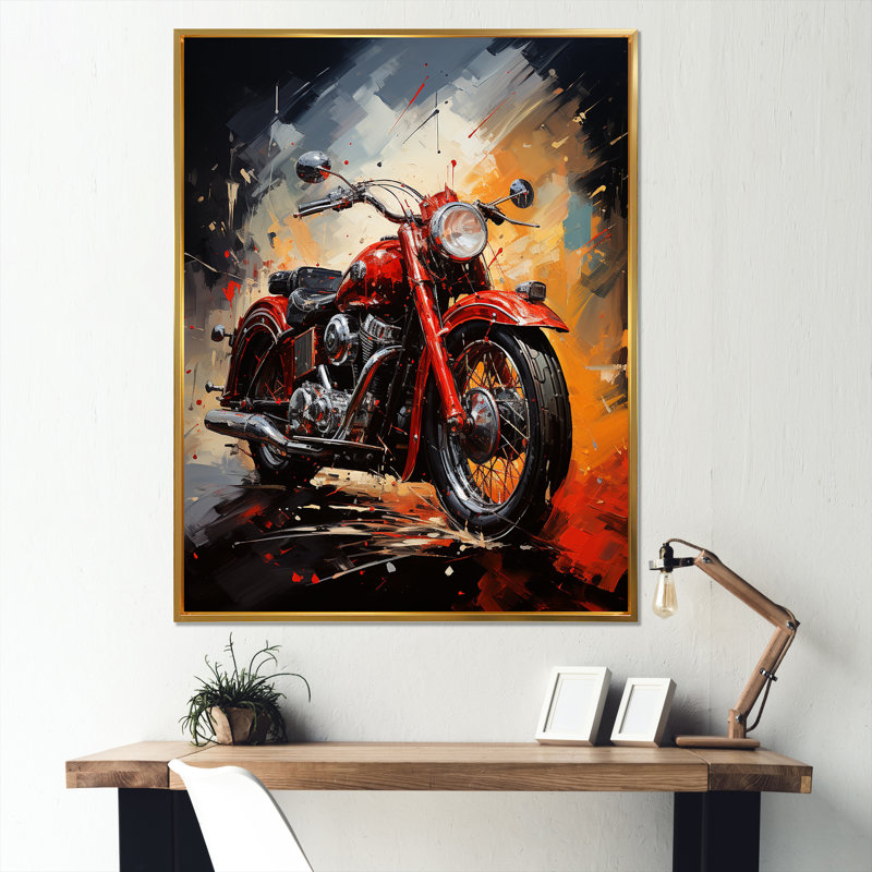 Crimson Thunder Red Dirt Bike I, H 44 po x l 34 po x P 1,5 po, Cadre flottant doré