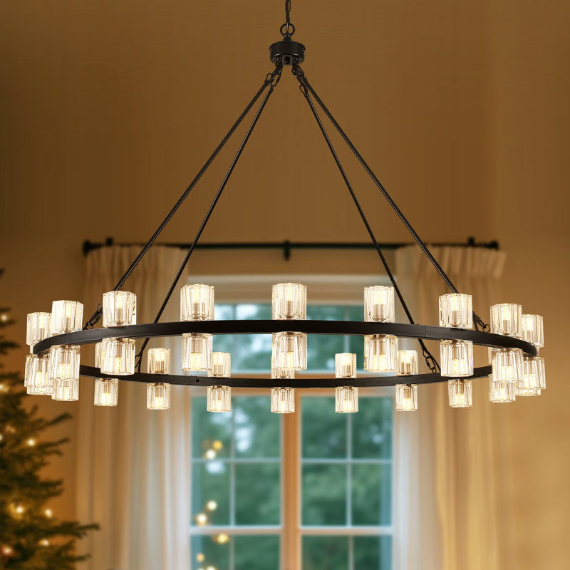 Marais 40 - Lights Dimmable Modern Round Crystal Cup Style Wagon Wheel Chandelier With Crystal Shade - 34.25'' H X 49.21'' W
