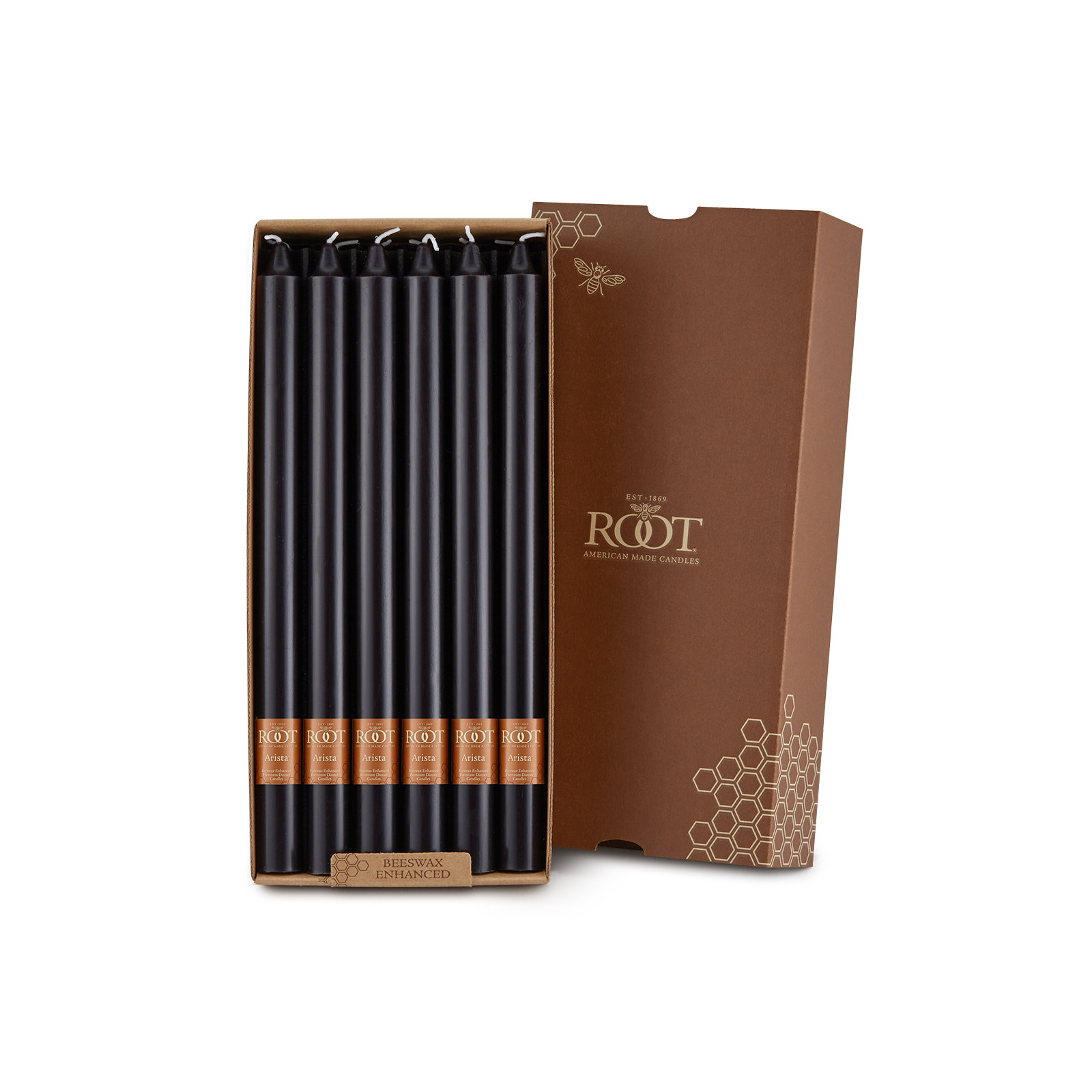 Root Candles Unscented Taper Candle, 12" H x 0.88" W x 0.88" D, Black