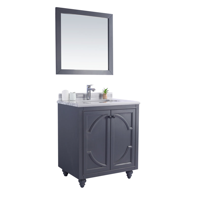 Ensemble de meuble-lavabo pour salle de bain simple 30 po Mundy, Gris érable, Bandes blanches
