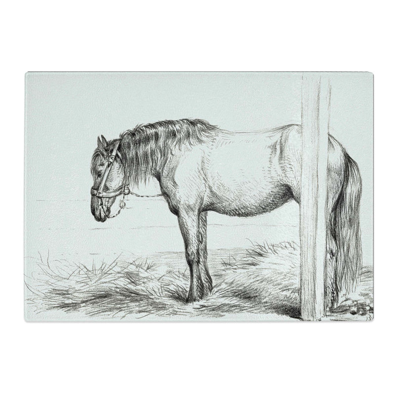 Tempered Glass a Horse in a Stable Chopping Board, 39 cm W x 28.5 cm L