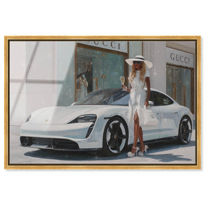 "Urgent Stop at Her Favorite Store II", reproduction d'art acrylique encadrée par Art Remedy, cadre doré, 30 x 20