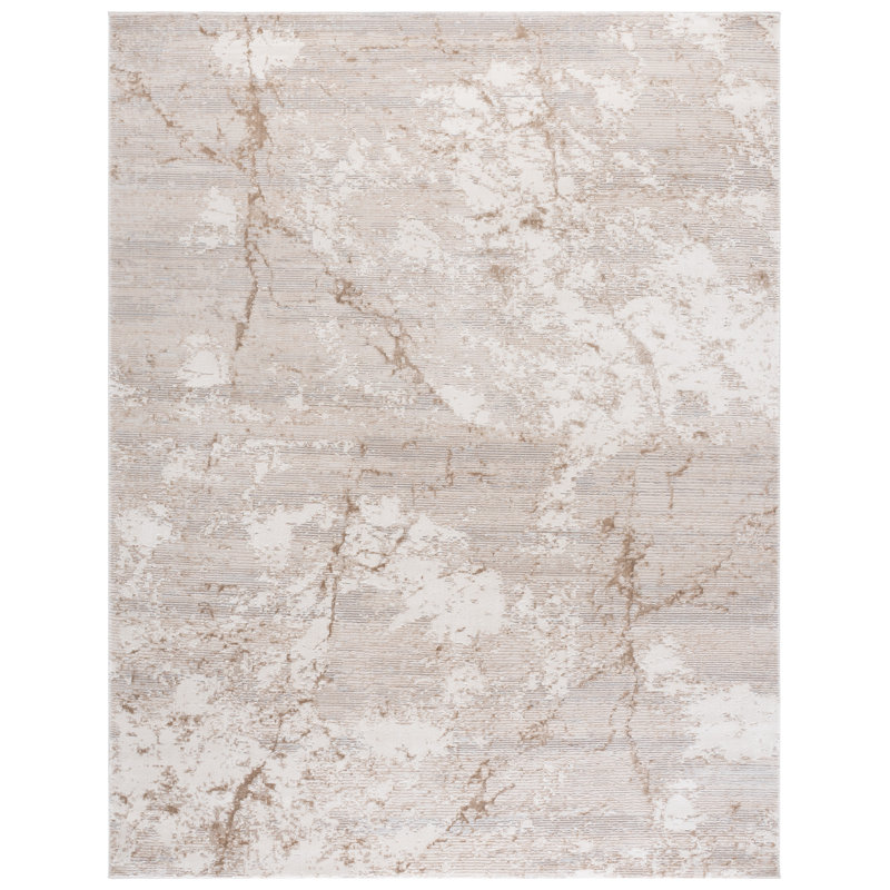 Tapis beige / ivoire en polypropylène tissé à la machine Marble, Rectangle 8 pi x 10 pi