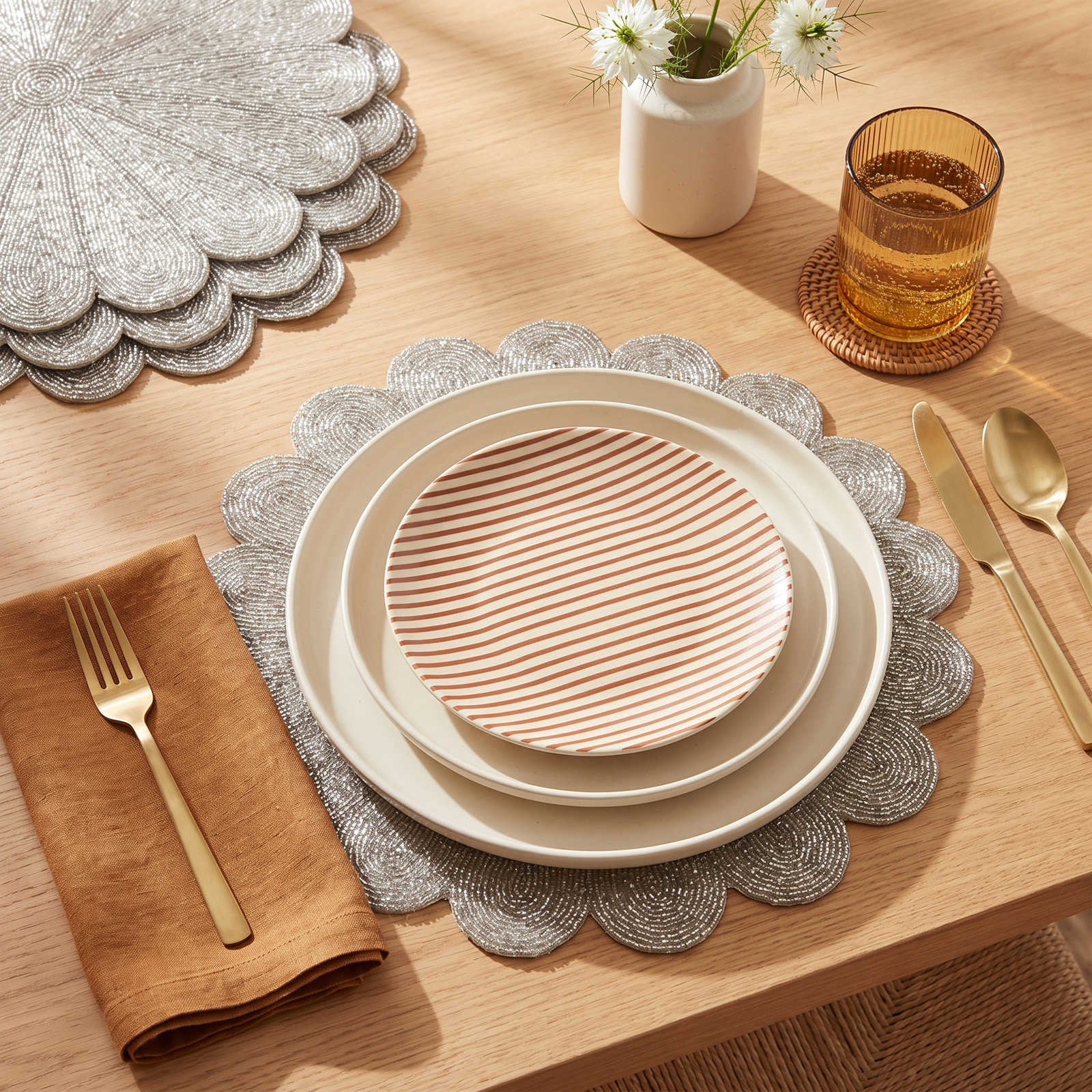 Kaeto Beaded Placemat, Silver