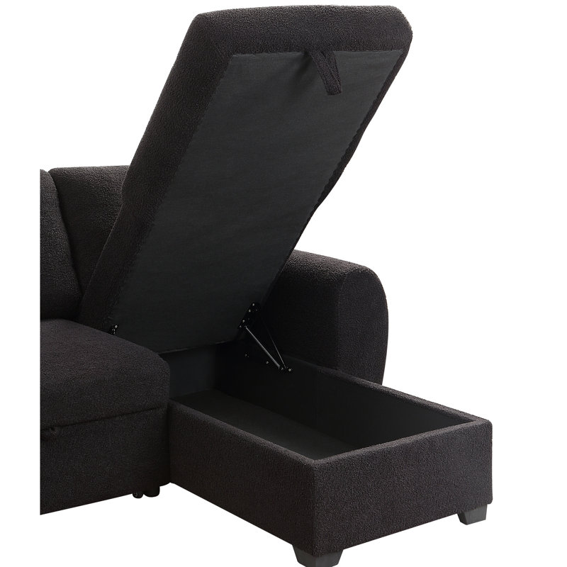 95"W Teddy Fleece Reversible Sleeper Sectional Sofa With Storage Chaise