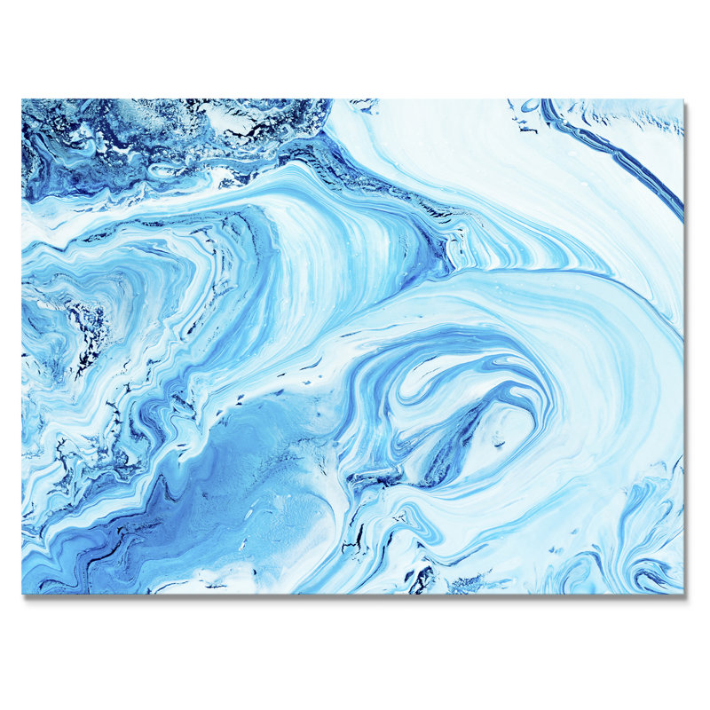 Encre liquide bleue et blanche II, reproduction sur toile, Toile tendue, H 30 po x l 40 po