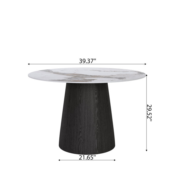 Ivy Bronx 42.09 Inches Round Dining Table With Black Pedestal For 6 ...