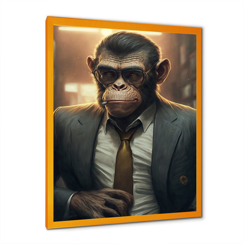 «Mafia Monkey», impression sur toile, Impression dorée sur toile encadrée, H 32 po x l 24 po x P 1 po