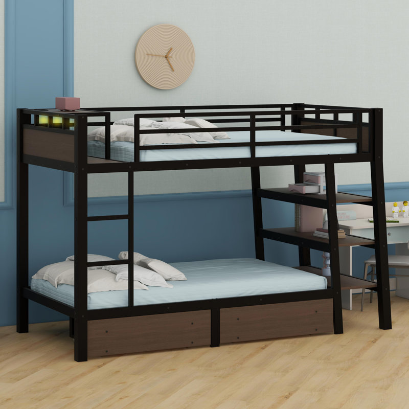 Smart Bunk Bed Featuring Organizational Shelves, Ambient LED Lighting, And Integrated USB Power Strip