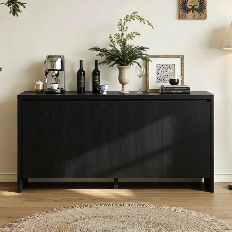 Buffet 61,1 "moderne avec rangement et meuble télé pour la cuisine, la salle à manger et le salon, Black