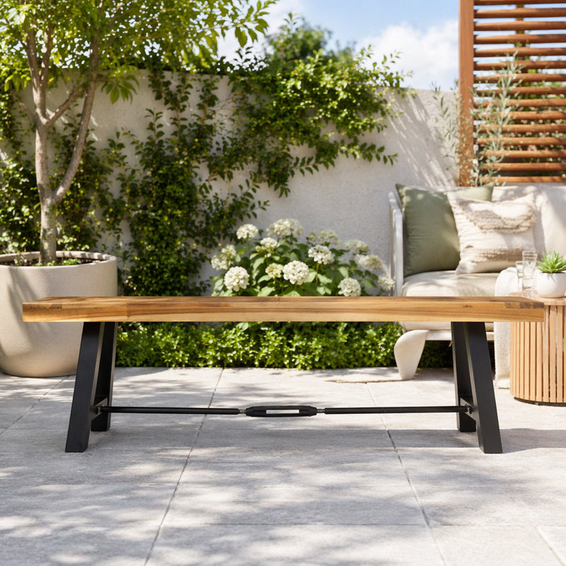 Outdoor Bench with Slat Panel Design and Acacia Wood Frame, H 17,75 po x l 63 po x P 14,5 po, Teck