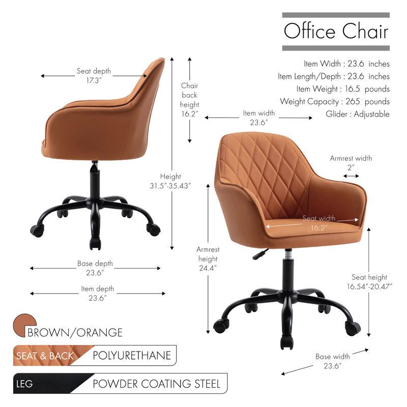 Chaise de bureau Azen, Brun / Orange