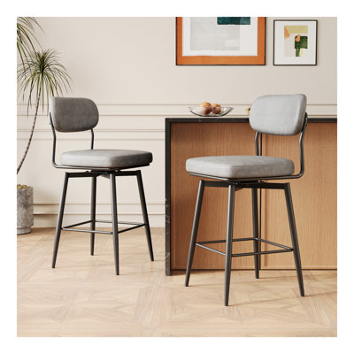 Ensemble de 2 tabourets de bar rotatifs à 360 ° avec tabourets de bar avec coussins en cuir et supports en fer, convenant à divers endroits tels que les cuisines, les restaurants, les bureaux, etc.