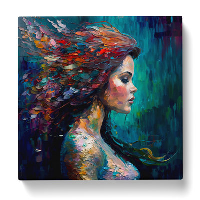 Mermaid Palette Knife Painting - Wrapped Canvas