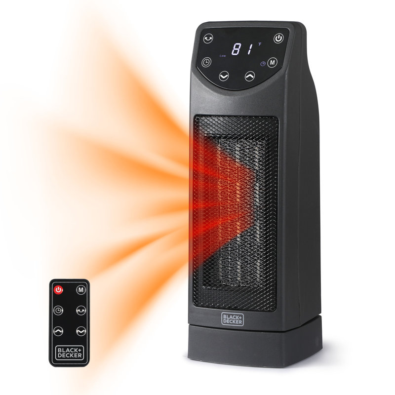 Black Ceramic Tower Heater with Remote and Adjustable Thermostat