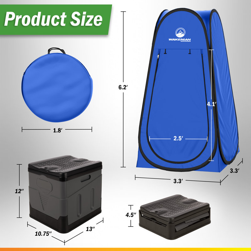 Toilette portative pour adultes avec tente d'intimité Pop Up - Trousse de salle de bain de voyage pour toilette avec tente de douche ou vestiaire pour voyage Roadtrip, Beach ou RV de Wakeman Outdoor (bleu)
