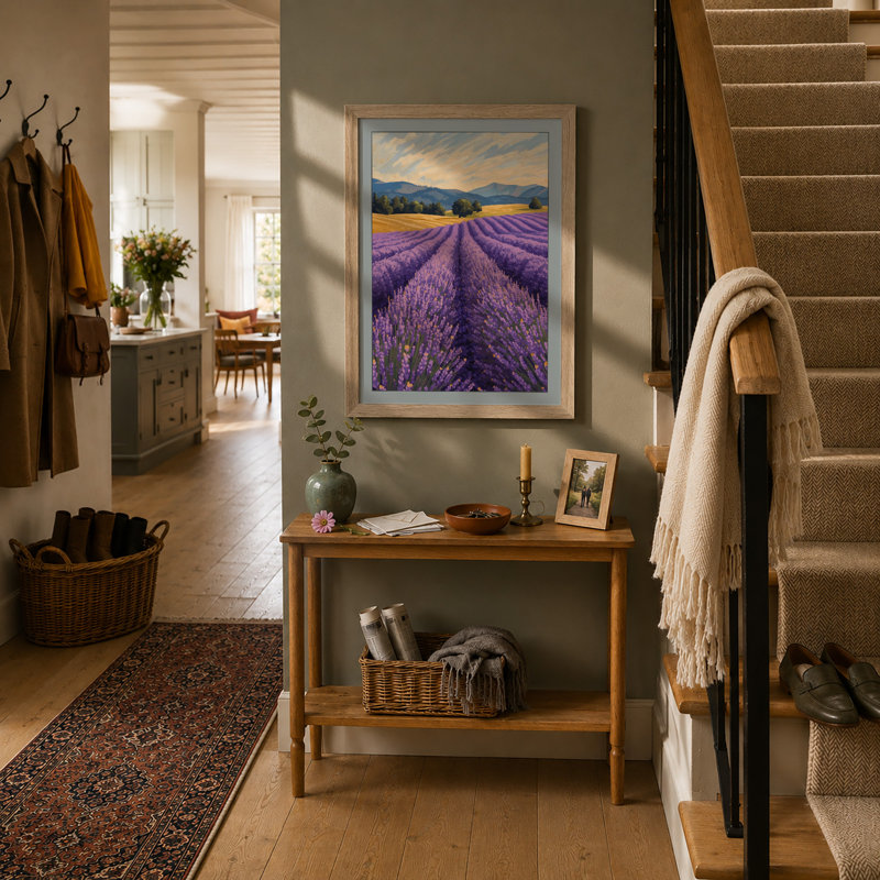 Lavender Fields At Golden Hour Landscape - Print, A1 - 84.1 x 59.4 cm, Oak