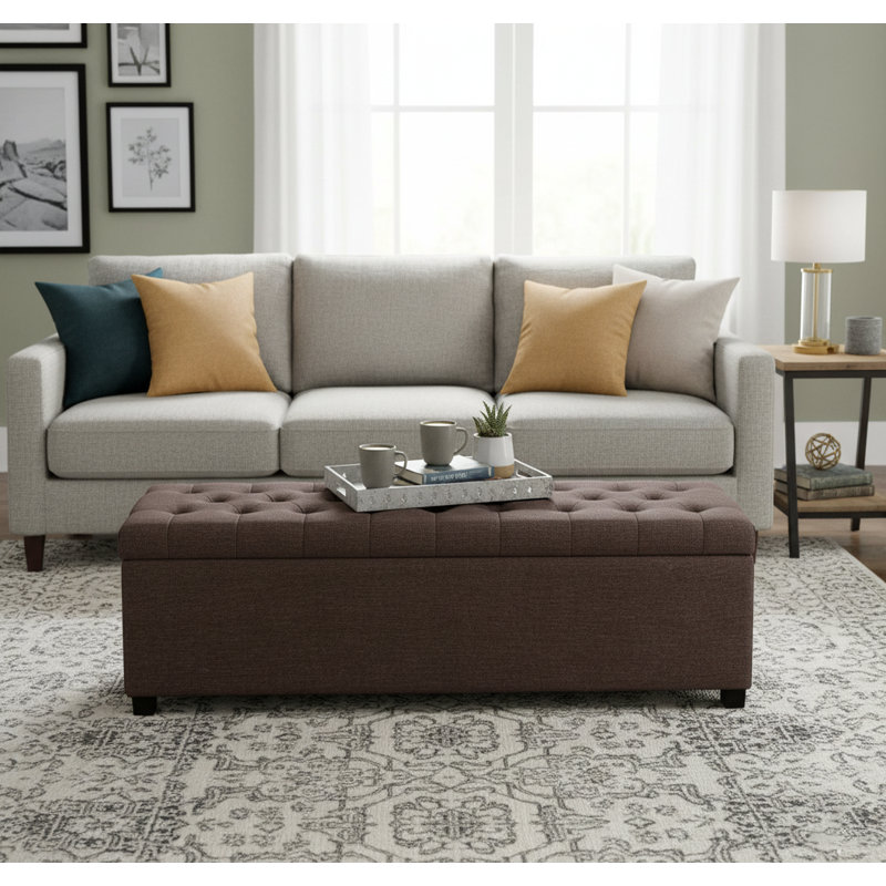 Linoso Chesterfield Storage Ottoman Bench, Tufted Upholstered Footstool with Hinged Lid and Square Wooden Legs