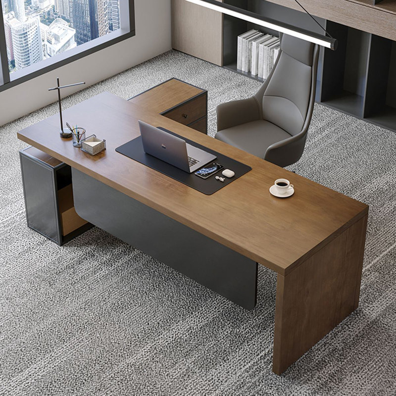Walnut Rectangular Solid Wood desks, 29.53" H x 94.49" W x 31.5" D, Right Hand Return