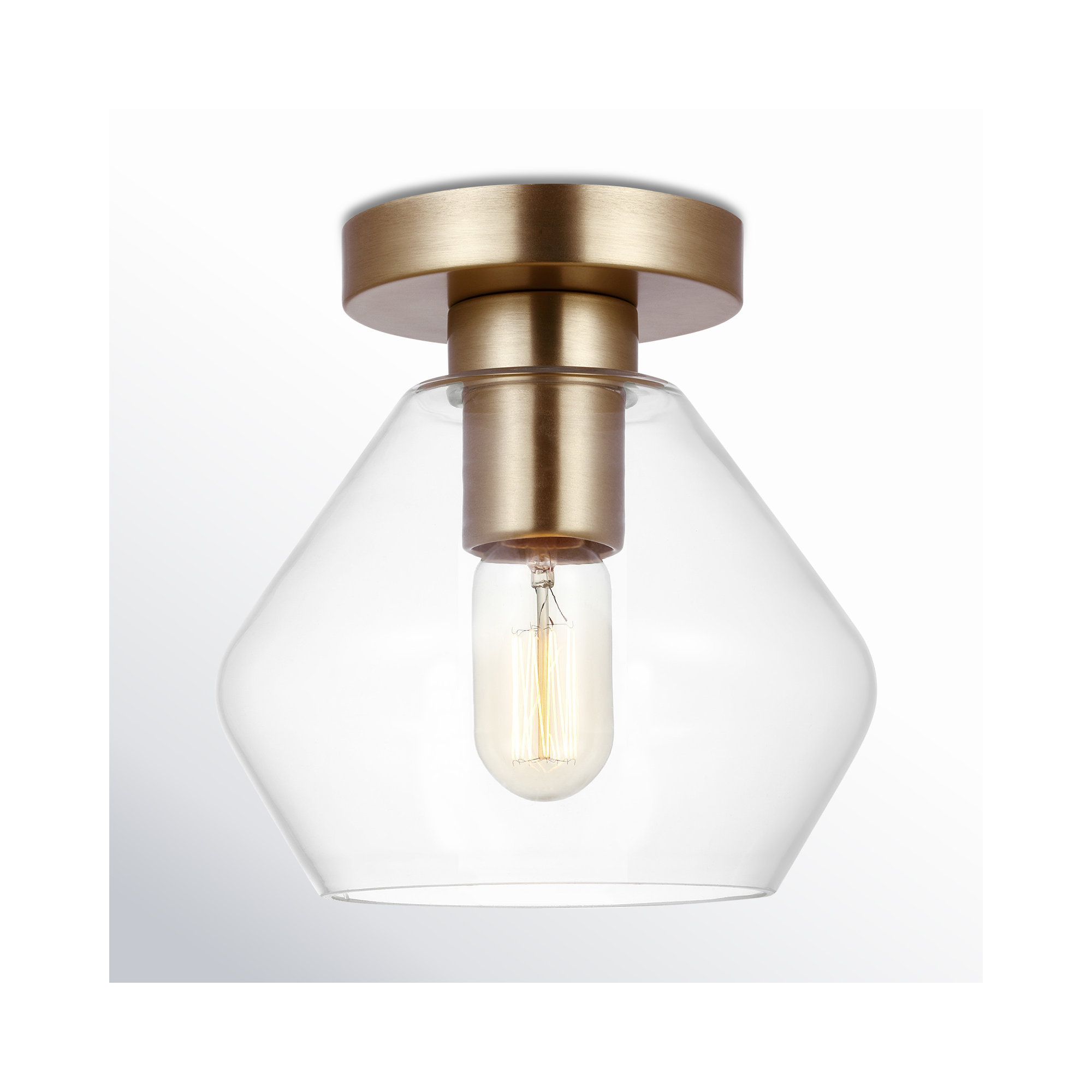 Rooks Single Light Glass Semi Flush Mount, Satin Brass