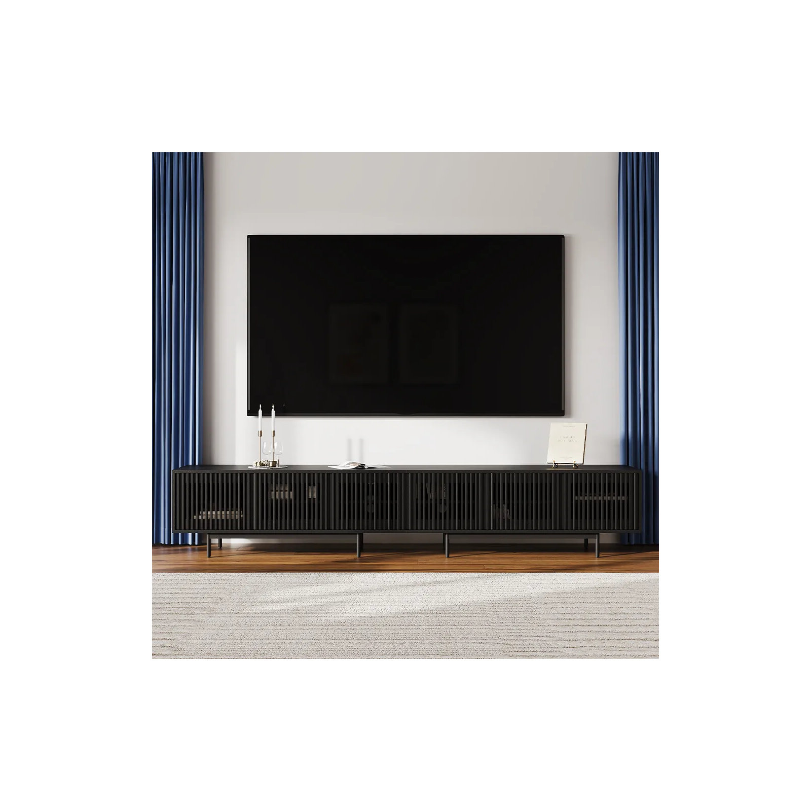 Daila Media Console, Black, 21.26" H x 118" W x 18.89" D