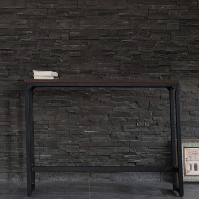 American Contemporary Industrial Bar/Cocktail Table, Elongated To Save Space In Main Living Zones, Dark Brown Wood And Metal Legs, 35.8" H X 55.1" W 11.8" D, Some Assembly Needed For Use Minimalist