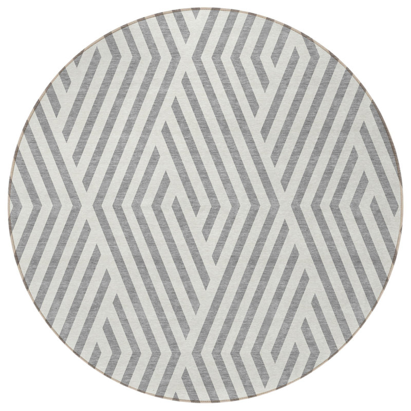 Tapis d'intérieur rond lavable géométrique gris et ivoire HomeRoots 8 pi