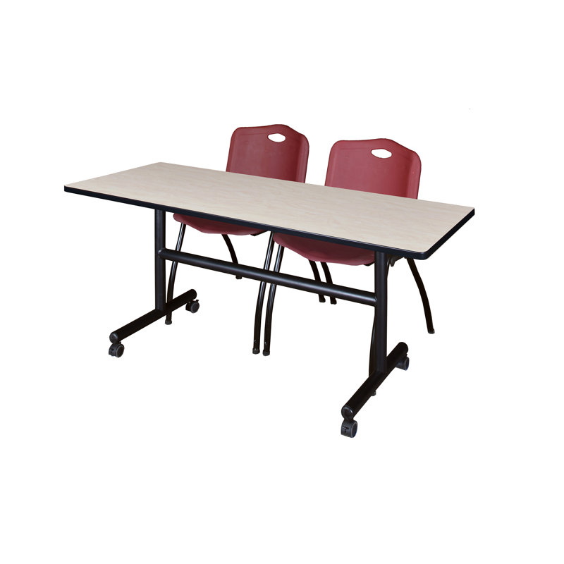 Table gigogne d'appoint Nevjana, 2 chaises empilables, Gris, Bourgogne, H 29 po x l 72 po x P 30 po