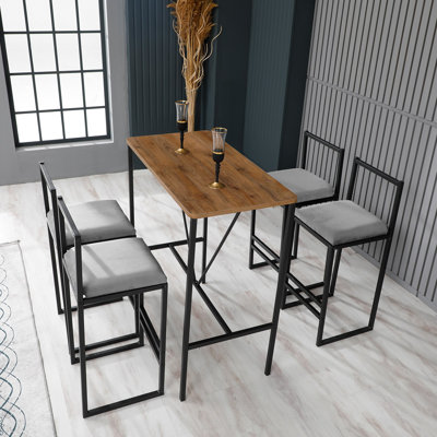 Richad Modern Bar Table & Stool Set (5 Pieces), 35.4 x 36.2 x 17.7 inches Table | 4 Stools: 13.8 x 33.1 x 13.8 inches | 100% Melamine Coated Particle Board & Metal Frame | Stylish Industrial Design for Home or Pub