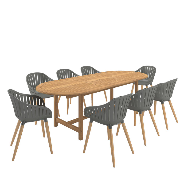 Anautica 8 - Person Wood Patio Dining Set with Rectangular Table