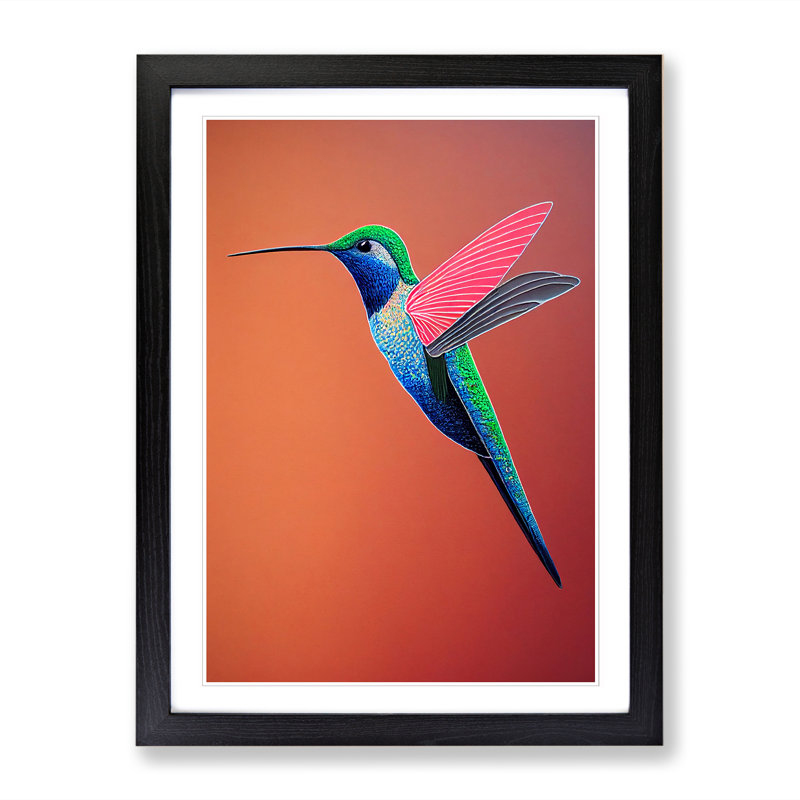 Abdullaahi Hummingbird Traditional Vol.2 - Picture Frame Print, 64cm H x 46cm W x 2cm D, Walnut