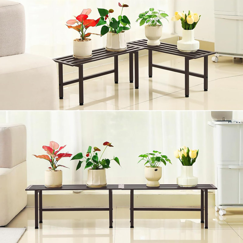 Support pour plante robuste en métal à 2 niveaux pour l'intérieur et l'extérieur, idéal pour plusieurs plantes, Café