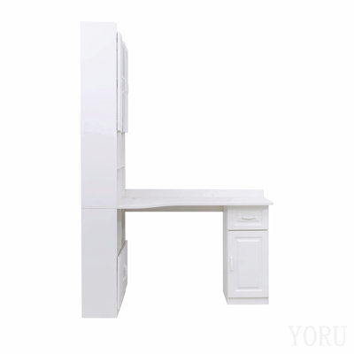 Bureau d'ordinateur d'angle en L pour bureau à domicile ou bureau d'étude, table d'étude de style moderne avec tiroirs, bibliothèque et huche, conception en L 2 en 1, grand espace de travail, blanc