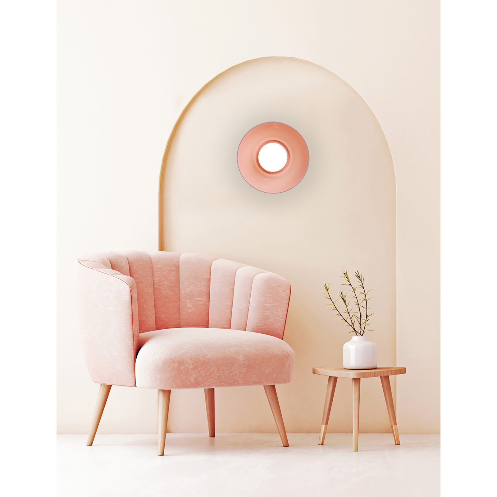 Rana Single Light Ceramic Dimmable Flush Mounted Sconce, Gloss Blush