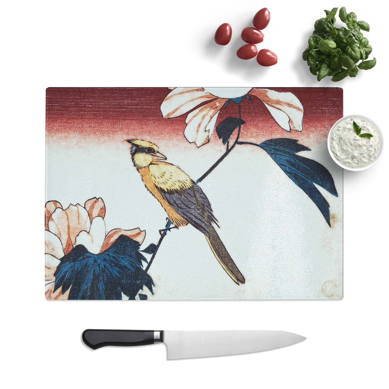Glass Jay & Hibiscus by Utagawa Hiroshige Chopping Board, 28.5 cm W x 20 cm L