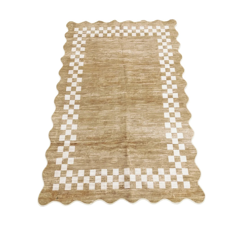 Scalloped Area Rugs Modern Bordered Accent Carpet,Non-Slip Floor Cover,Stain-Resistant Indoor Mat for Bedroom,Kitchen,Living Room