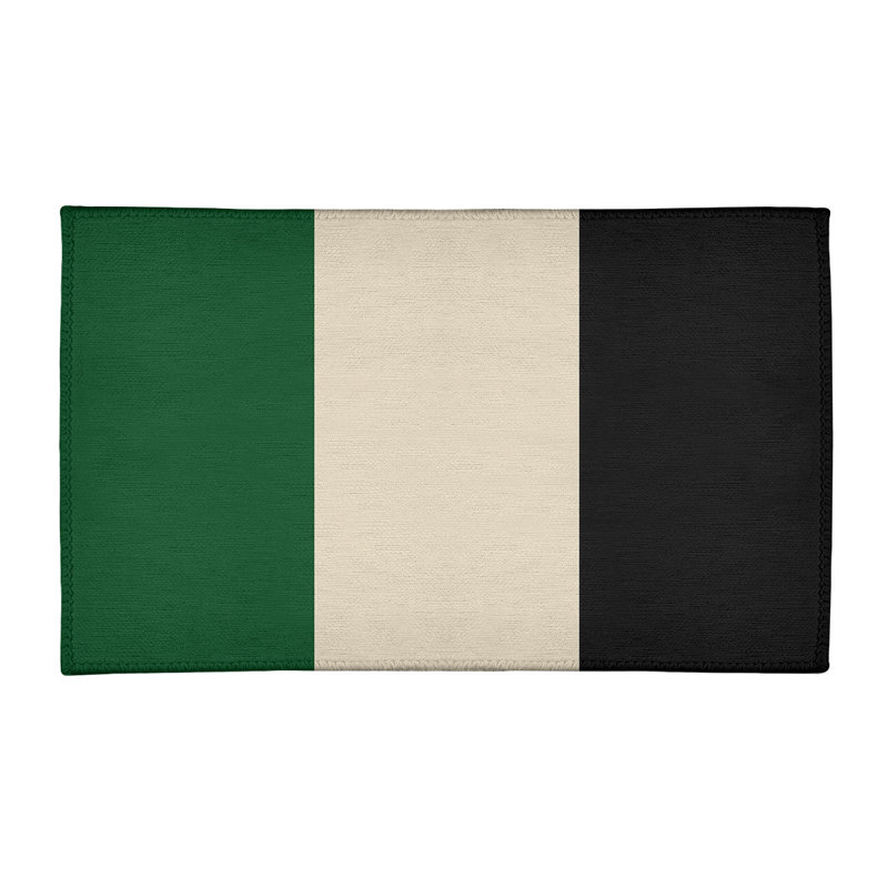 Tapis de zone/black vert/crème rayé, Rectangle 3 pi x 5 pi